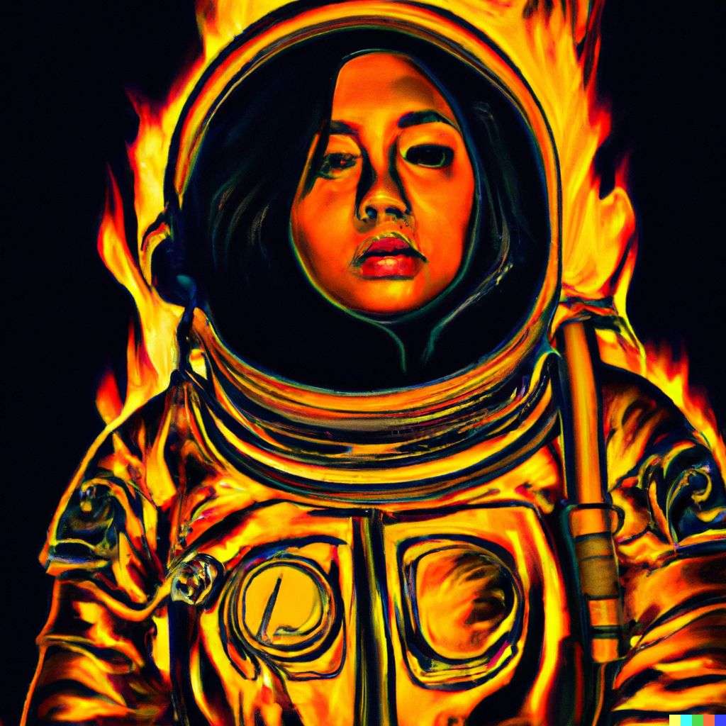 an astronaut, fire art